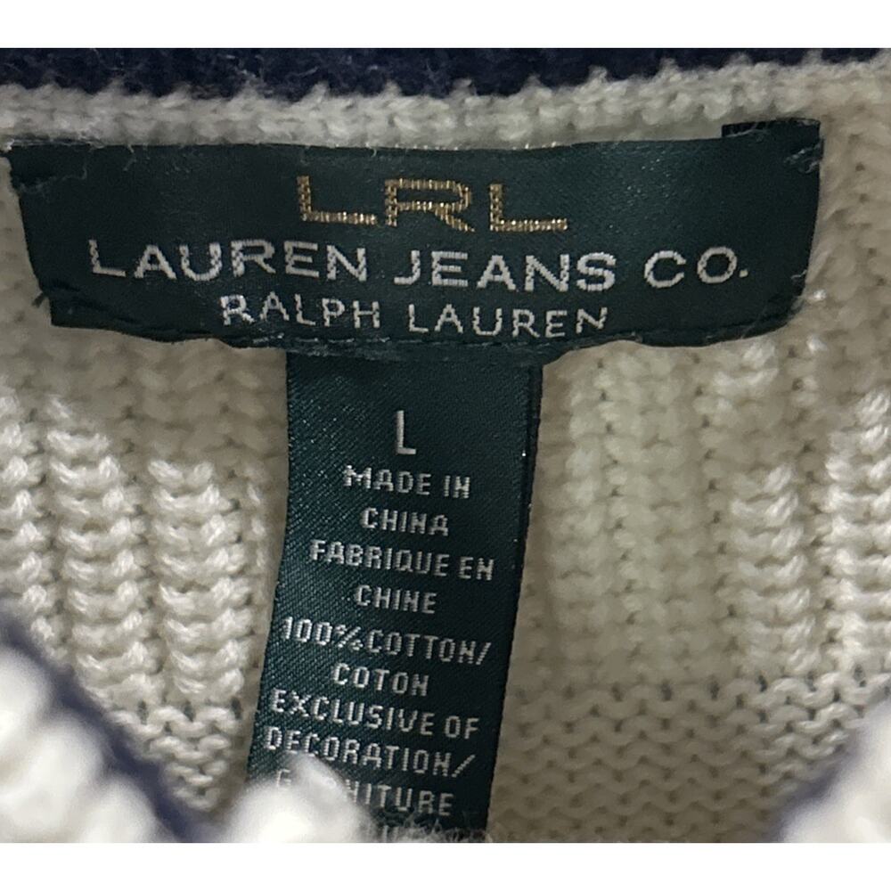 Women’s LRL Lauren Ralph Cream GOLD Button Naval Patch Long Sleeve Sweater L *B4 - Picture 4 of 6